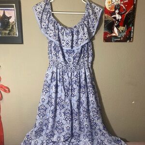 Blue and white floral maxi dress with ruffles Fairy sun dress size small